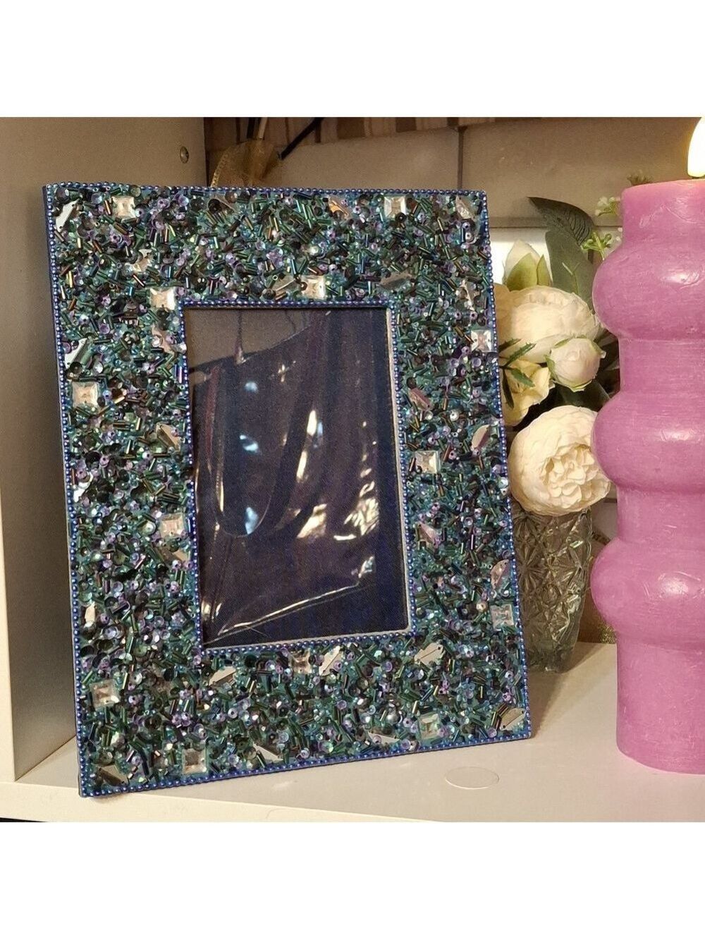 Holly Robinson Peete Blue and Purple Sparkling Beaded Mosaic Picture Frame